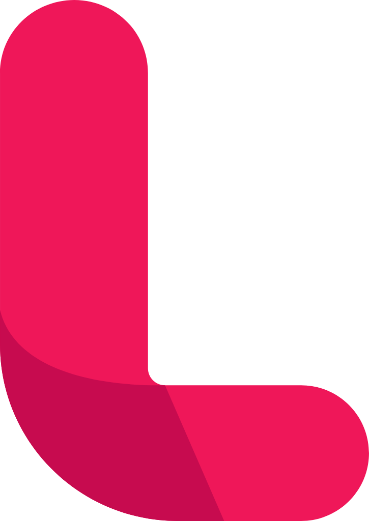 The Longnote mark: a raspberry-pink ribbon shaped like the letter L, folded at the corner.